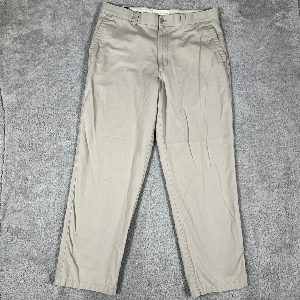 Perry Ellis Cottons Chino Pants Mens 36x32 Tan Flat Front Straight Leg Chinos